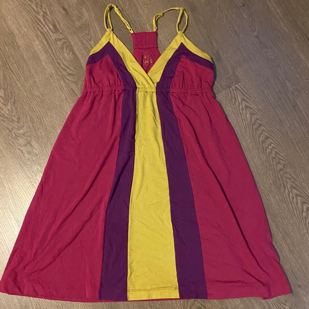 Color block straps dress with beaded details